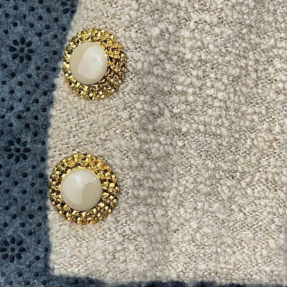 St John Collection Marie Gray Santana Knit Skirt Suit Beige Gold Metallic 4 6 - Picture 16 of 16